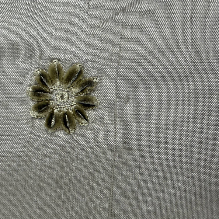 Zelvora Floral Dotted Embroidered Silk Fabric in Apple Green/Leaf