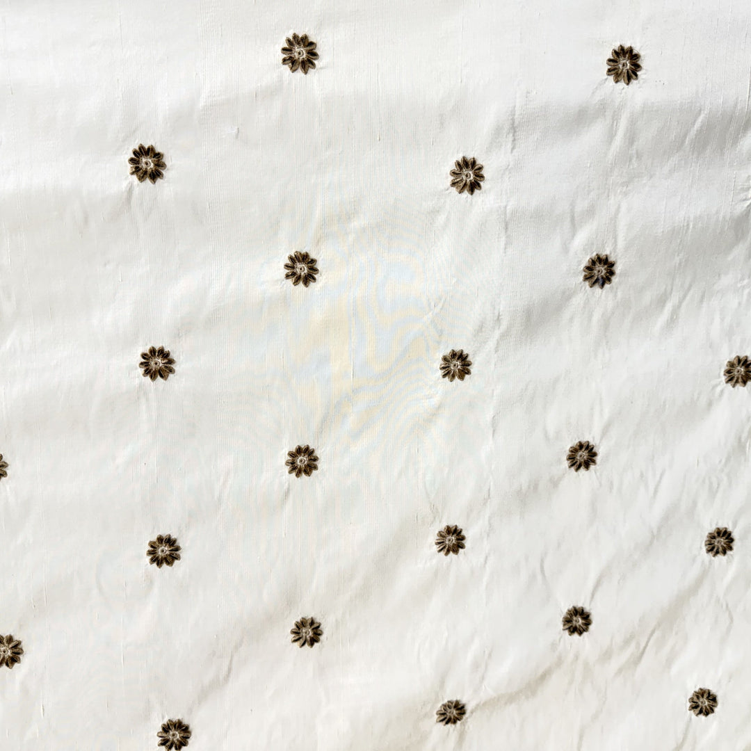 Zelvora Floral Dotted Embroidered Silk Fabric in Butter