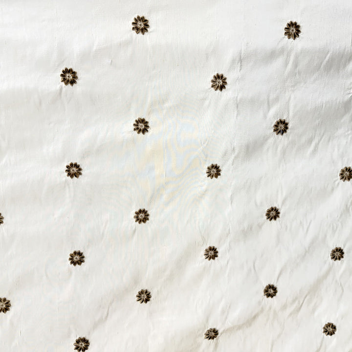 Zelvora Floral Dotted Embroidered Silk Fabric in Butter
