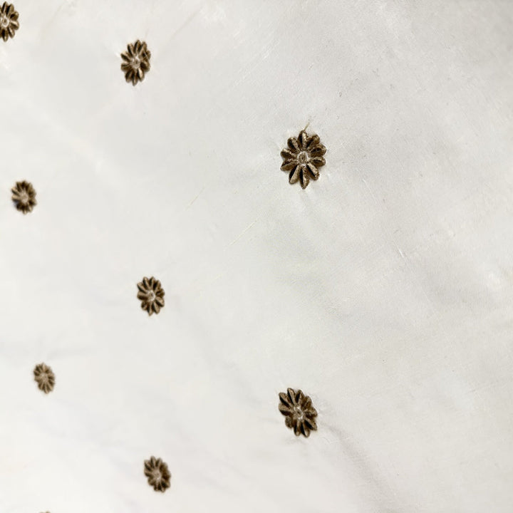 Zelvora Floral Dotted Embroidered Silk Fabric in Butter