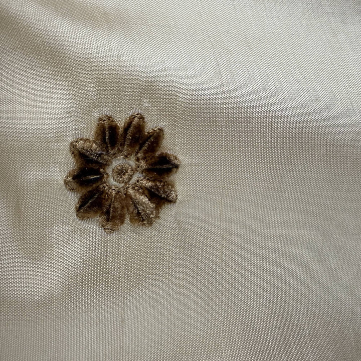 Zelvora Floral Dotted Embroidered Silk Fabric in Butter
