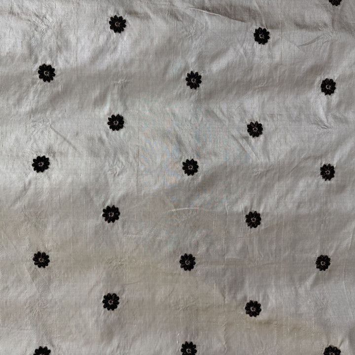 Zelvora Floral Dotted Embroidered Silk Fabric in Maple