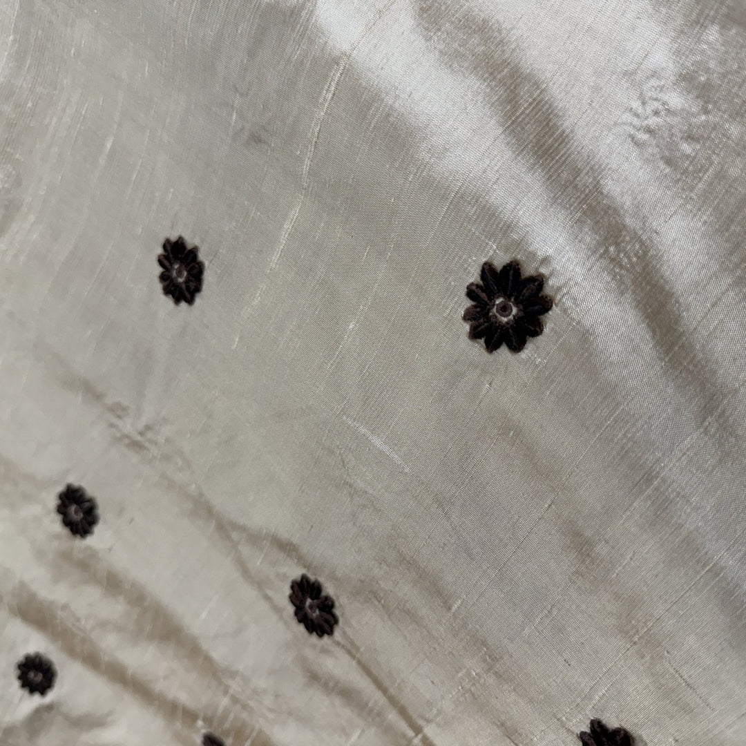 Zelvora Floral Dotted Embroidered Silk Fabric in Maple