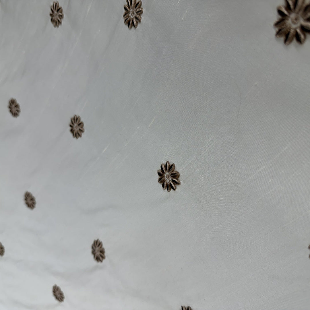 Zelvora Floral Dotted Embroidered Silk Fabric in Oyster