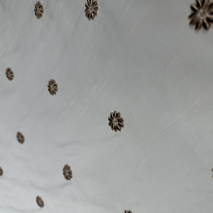 Zelvora Floral Dotted Embroidered Silk Fabric in Oyster