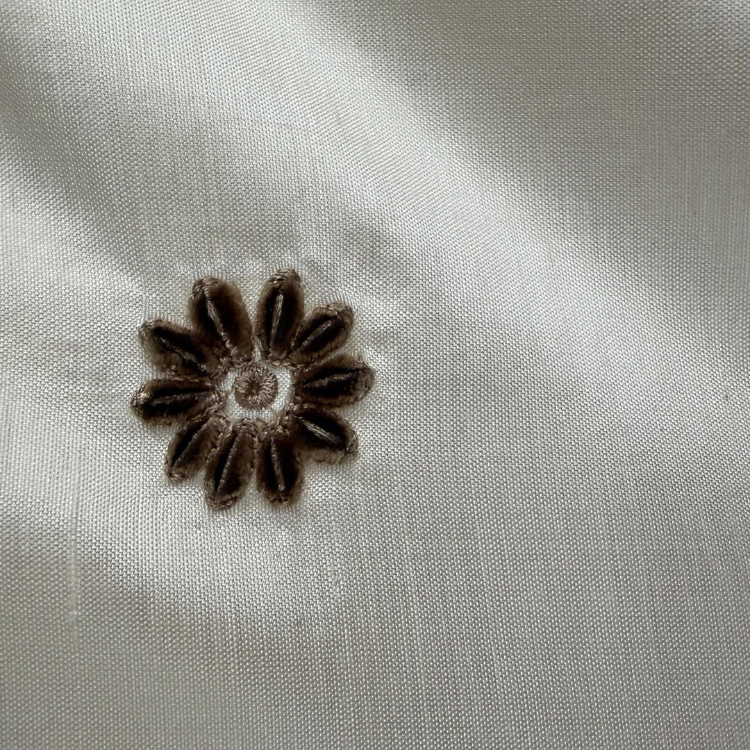 Zelvora Floral Dotted Embroidered Silk Fabric in Oyster