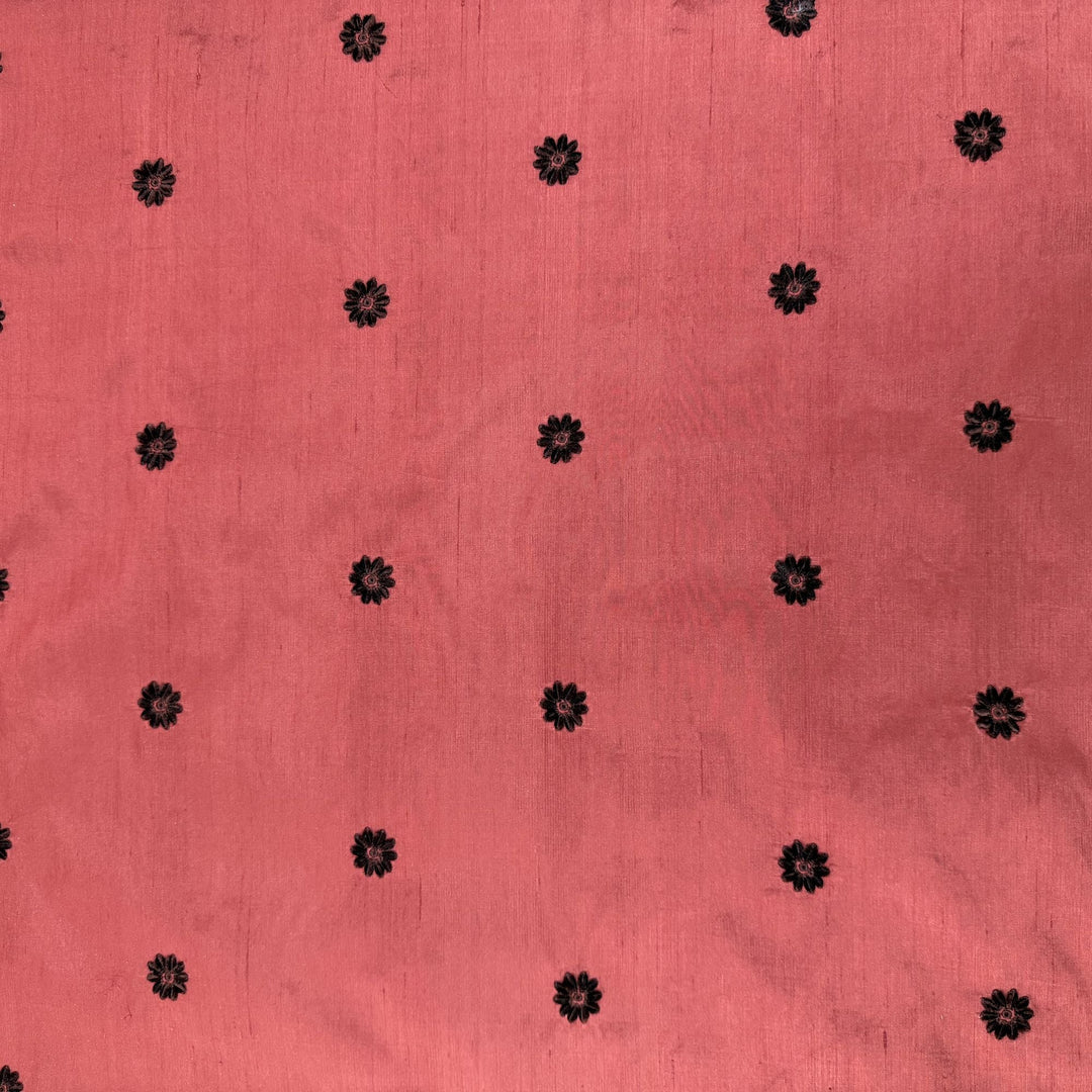 Zelvora Floral Dotted Embroidered Silk Fabric in Sienna