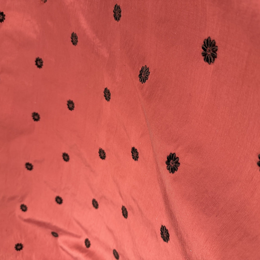 Zelvora Floral Dotted Embroidered Silk Fabric in Sienna