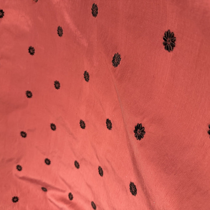 Zelvora Floral Dotted Embroidered Silk Fabric in Sienna