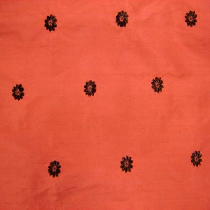 Zelvora Floral Dotted Embroidered Silk Fabric in Spice