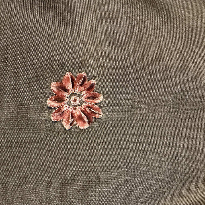 Zelvora Floral Dotted Embroidered Silk Fabric in Truffle