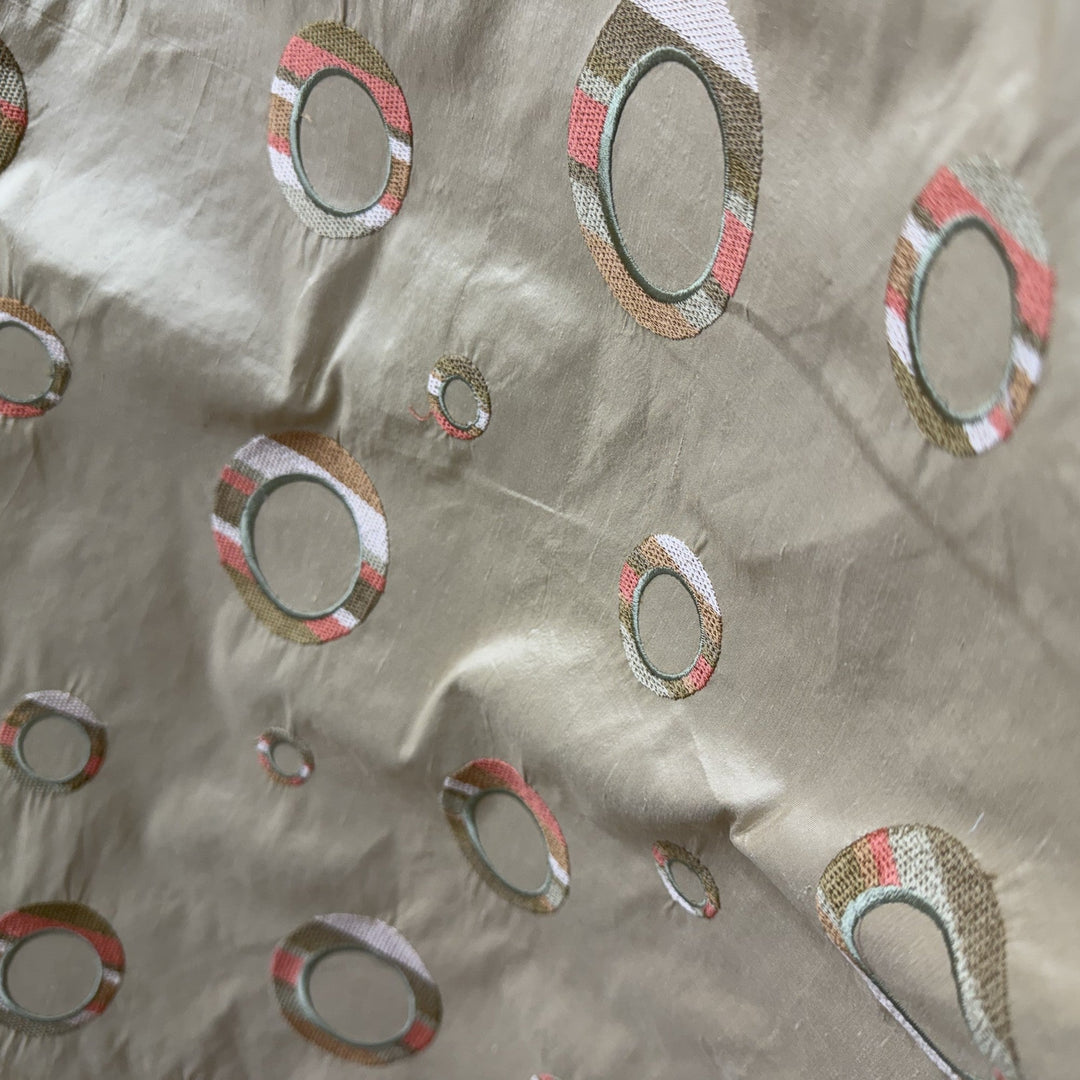 Belmira Multi-Colored Circle Silk Fabric in Coral