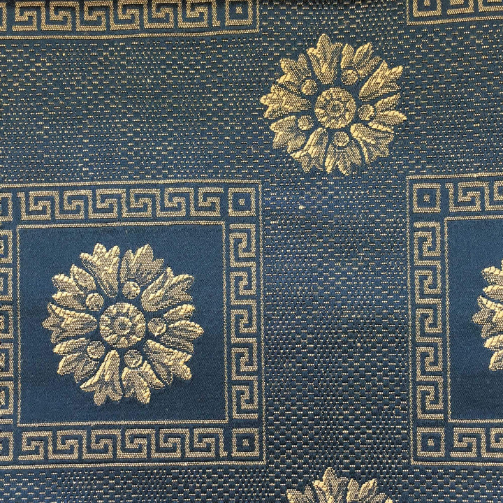 Tessuto jacquard broccato damascato classico a contrasto largo ROMA blu pavone da 110 pollici