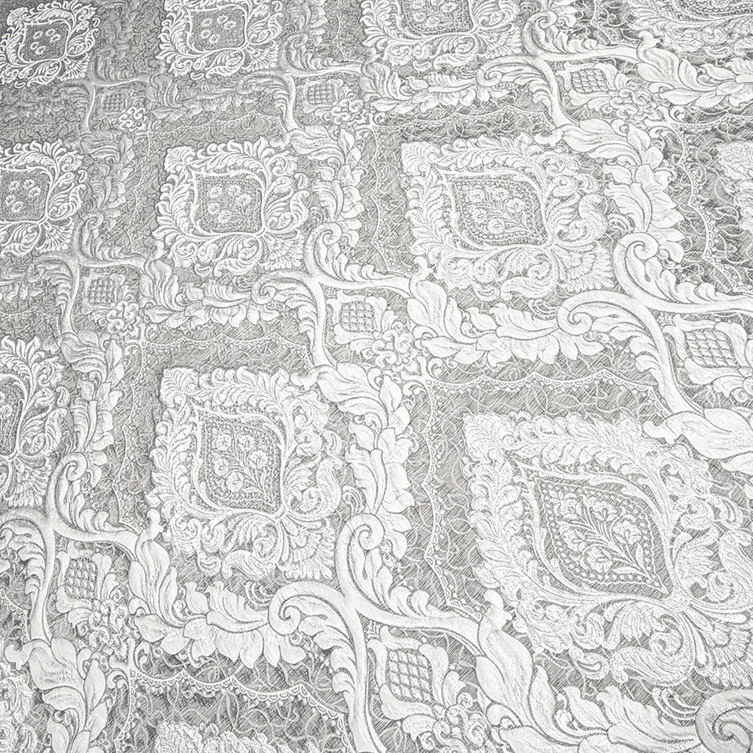 110" Valentinia Soft Gray Raised Damask Jacquard Fabric