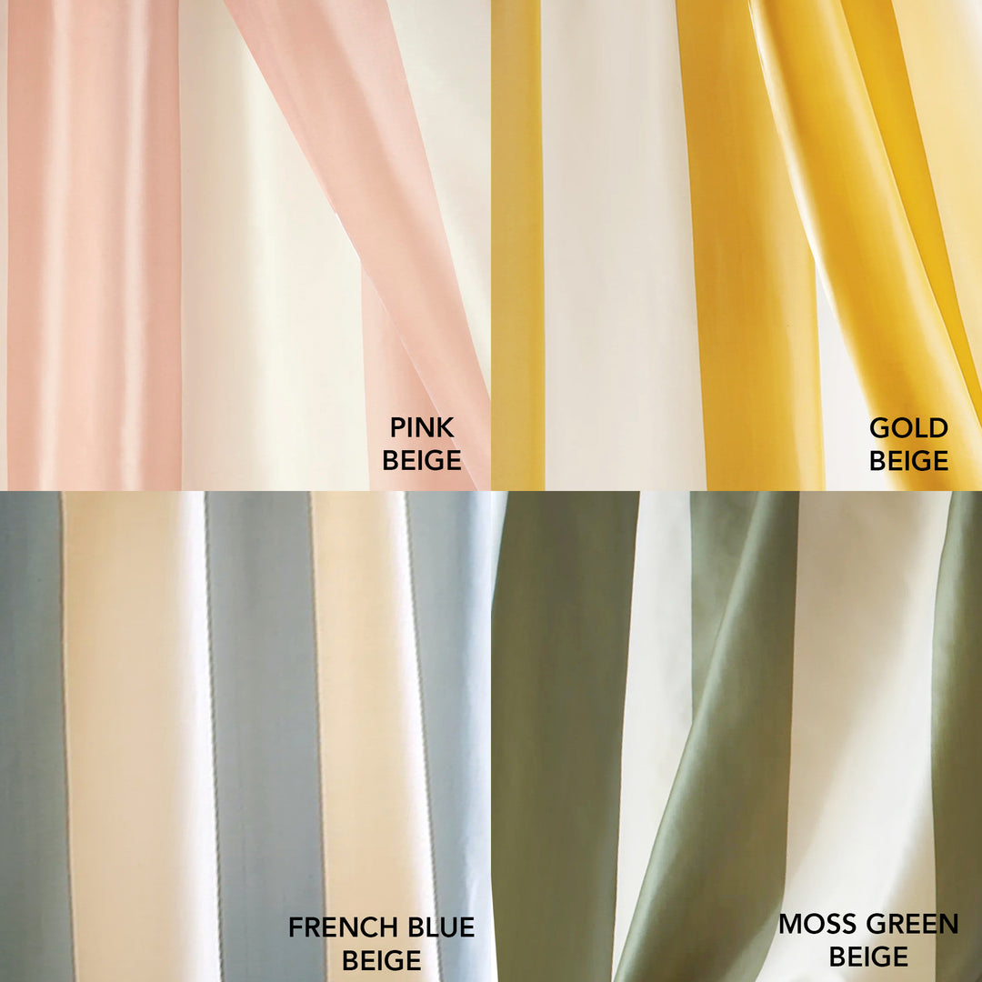 8 COLORS / 100% Silk Wide Stripe French Modern Rod Pocket Ready Made Curtain Drapery Lined Panel