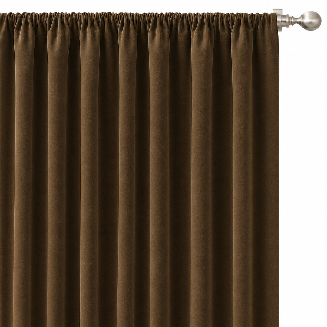 Gian Fabric in color Chocolate made as a drapery is a Solid Shiny Velvet Fabric that is good for Drapery & Curtain Fabric and Upholstery Fabric
