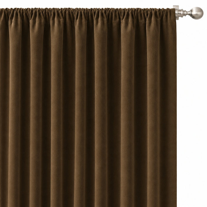 Gian Fabric in color Chocolate made as a drapery is a Solid Shiny Velvet Fabric that is good for Drapery & Curtain Fabric and Upholstery Fabric
