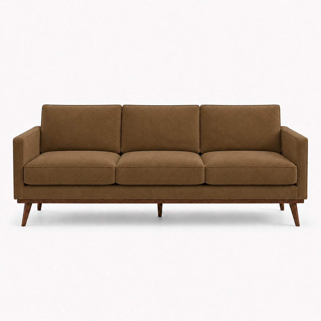 Gian Fabric in color Chocolate made on a sofa is a Solid Shiny Velvet Fabric that is good for Drapery & Curtain Fabric and Upholstery Fabric