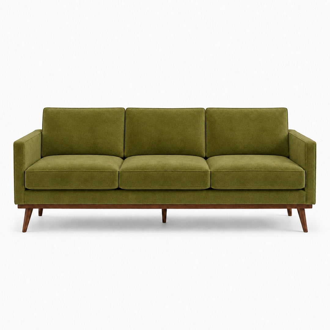 Gian Fabric in color Apple made on a sofa is a Solid Shiny Velvet Fabric that is good for Drapery & Curtain Fabric and Upholstery Fabric