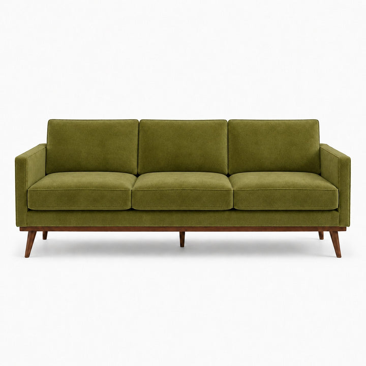 Gian Fabric in color Apple made on a sofa is a Solid Shiny Velvet Fabric that is good for Drapery & Curtain Fabric and Upholstery Fabric