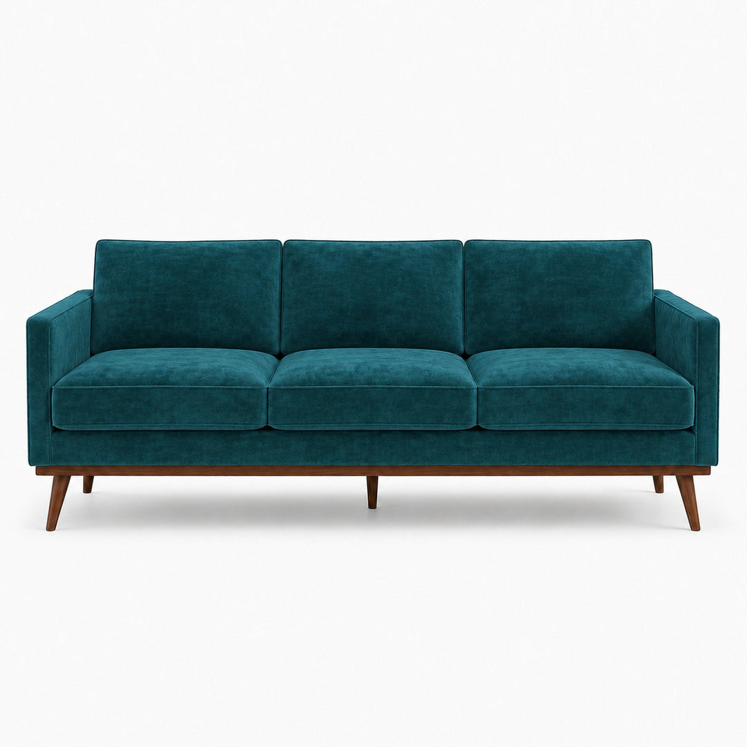 Gian Fabric in color Jade made on a sofa is a Solid Shiny Velvet Fabric that is good for Drapery & Curtain Fabric and Upholstery Fabric