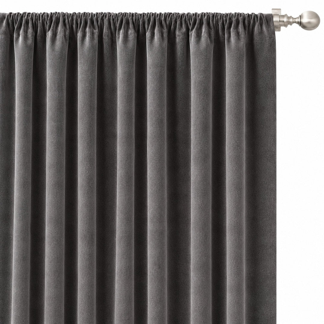 Gian Fabric in color Gray made as a drapery is a Solid Shiny Velvet Fabric that is good for Drapery & Curtain Fabric and Upholstery Fabric