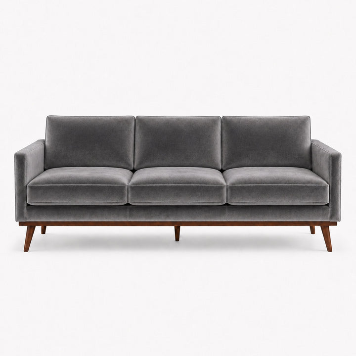 Gian Fabric in color Gray made on a sofa is a Solid Shiny Velvet Fabric that is good for Drapery & Curtain Fabric and Upholstery Fabric
