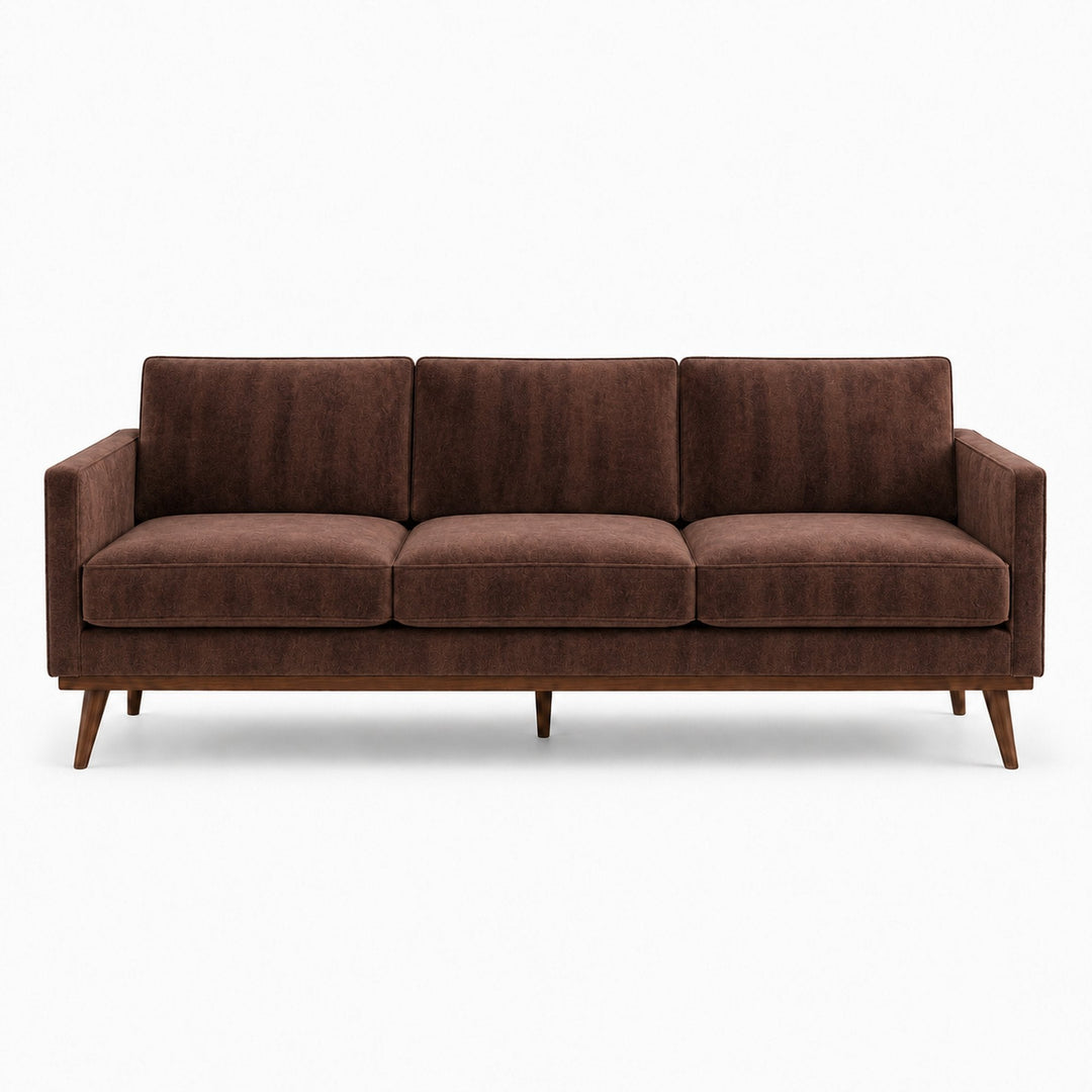 Gian Fabric in color Espresso made on a sofa is a Solid Shiny Velvet Fabric that is good for Drapery & Curtain Fabric and Upholstery Fabric