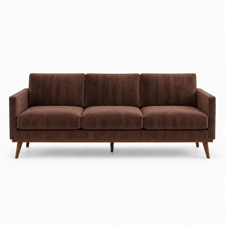 Gian Fabric in color Espresso made on a sofa is a Solid Shiny Velvet Fabric that is good for Drapery & Curtain Fabric and Upholstery Fabric