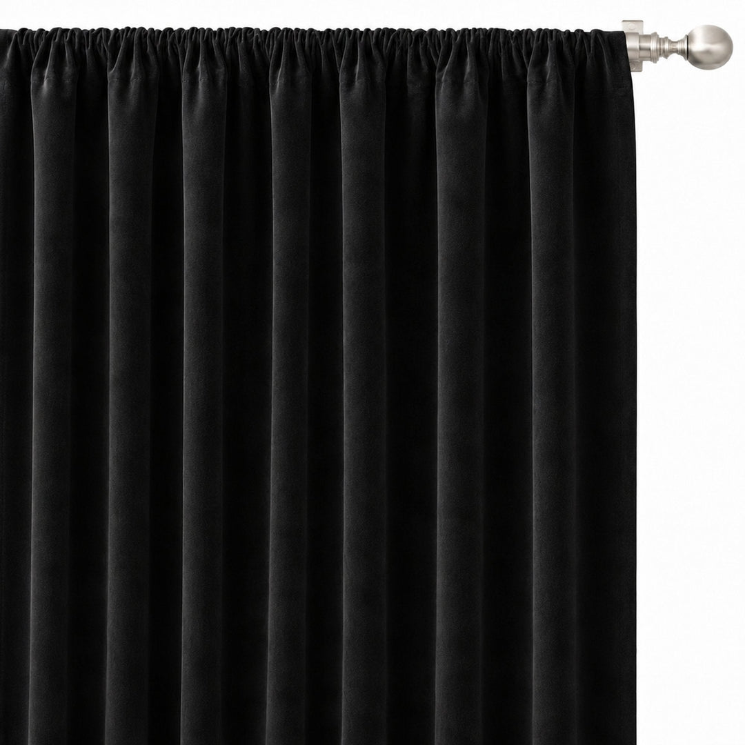 Gian Fabric in color Black made as a drapery is a Solid Shiny Velvet Fabric that is good for Drapery & Curtain Fabric and Upholstery Fabric