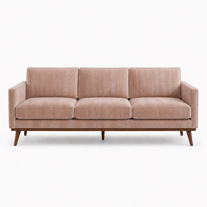 Gian Fabric in color Beige made on a sofa is a Solid Shiny Velvet Fabric that is good for Drapery & Curtain Fabric and Upholstery Fabric