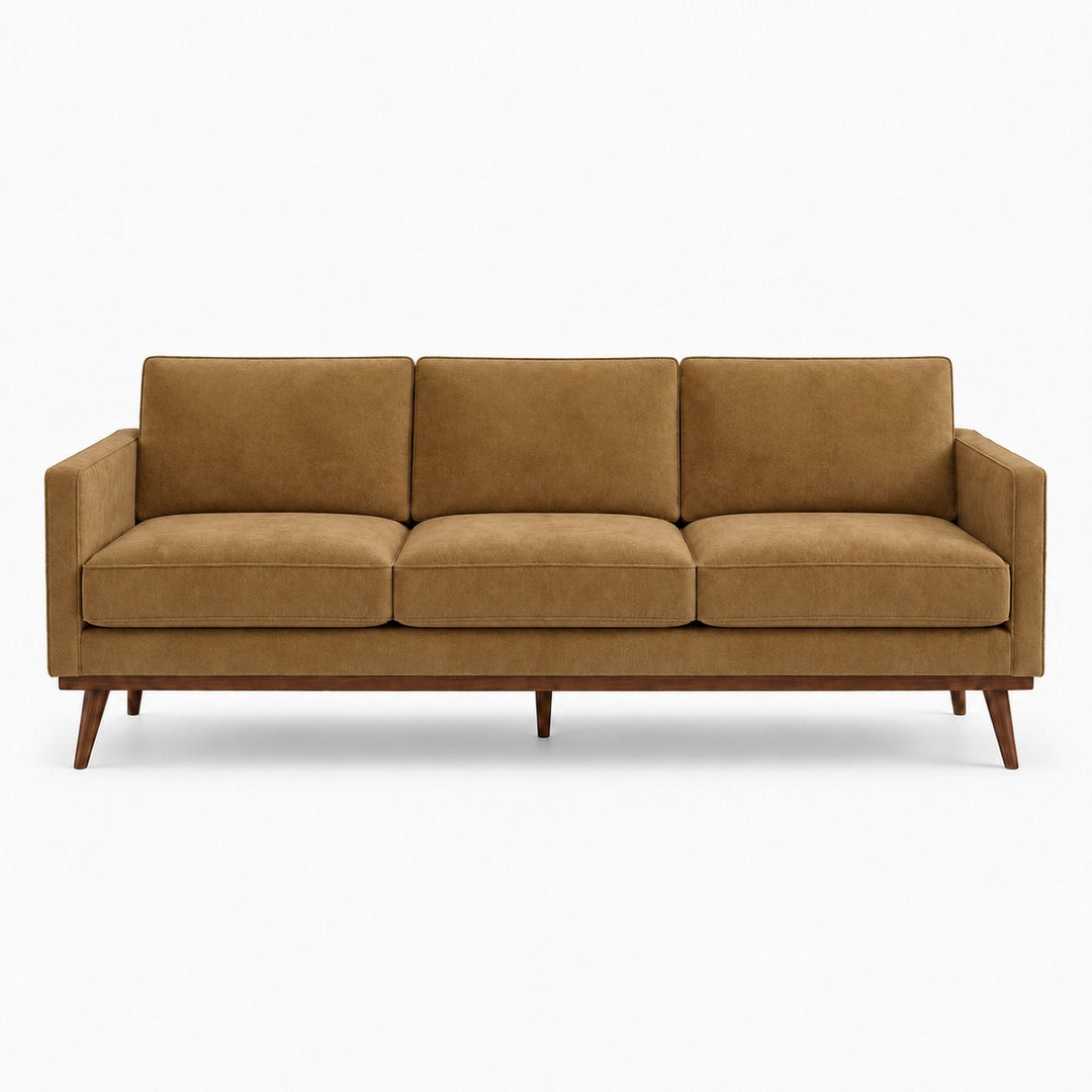 Gian Fabric in color Latte made on a sofa is a Solid Shiny Velvet Fabric that is good for Drapery & Curtain Fabric and Upholstery Fabric