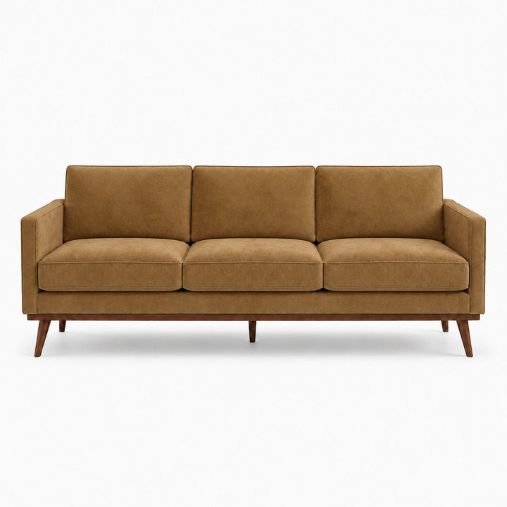 Gian Fabric in color Latte made on a sofa is a Solid Shiny Velvet Fabric that is good for Drapery & Curtain Fabric and Upholstery Fabric