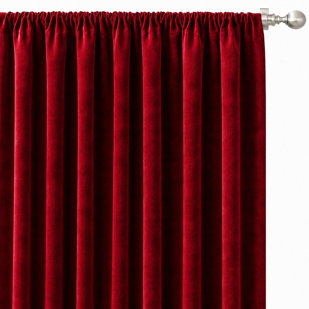 Gian Fabric in color Red made as a drapery is a Solid Shiny Velvet Fabric that is good for Drapery & Curtain Fabric and Upholstery Fabric