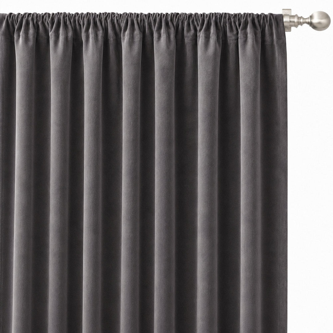 Gian Fabric in color Pewter made as a drapery is a Solid Shiny Velvet Fabric that is good for Drapery & Curtain Fabric and Upholstery Fabric