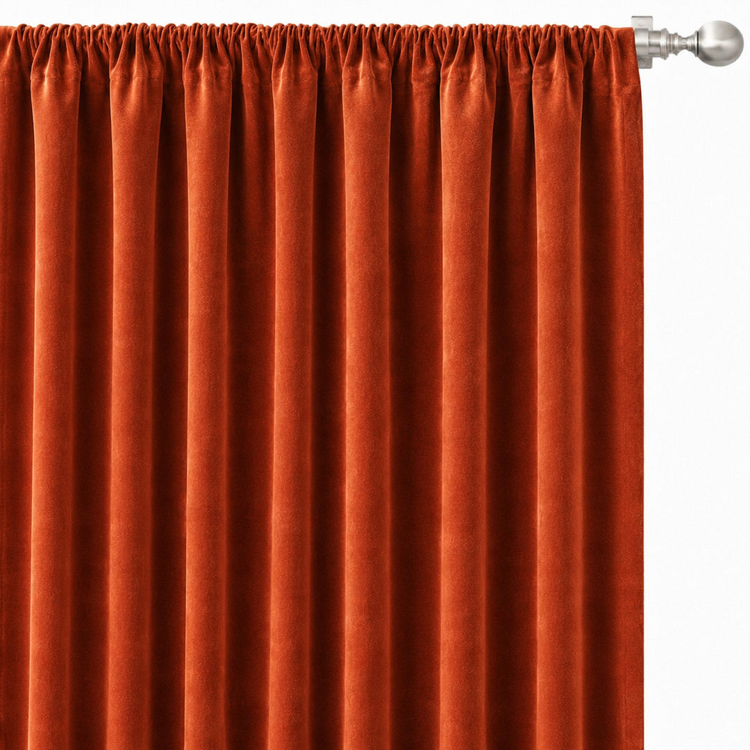 Gian Fabric in color Terracotta made as a drapery is a Solid Shiny Velvet Fabric that is good for Drapery & Curtain Fabric and Upholstery Fabric