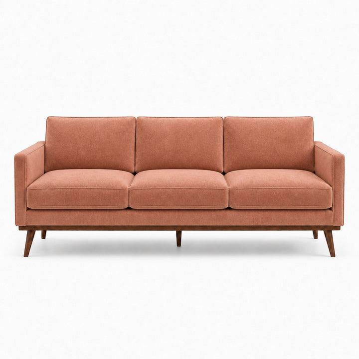 Gian Fabric in color Rose made on a sofa is a Solid Shiny Velvet Fabric that is good for Drapery & Curtain Fabric and Upholstery Fabric