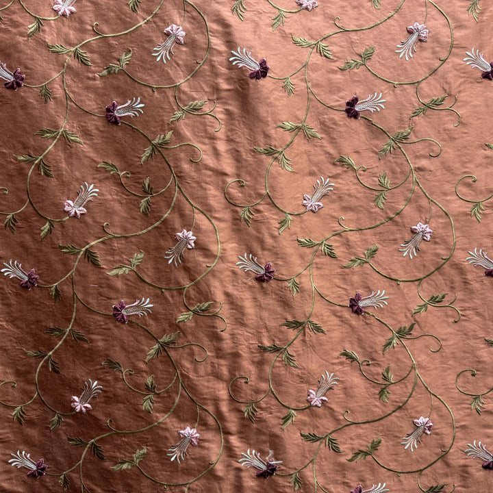 Ilvessa Floral Embroidered Silk Fabric in Barnacle