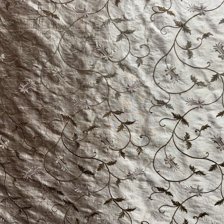 Ilvessa Floral Embroidered Silk Fabric in Champagne