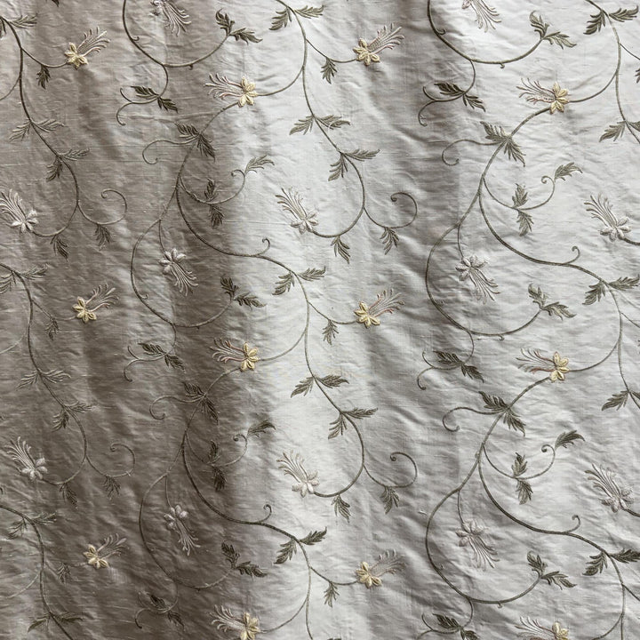 Ilvessa Floral Embroidered Silk Fabric in Putty
