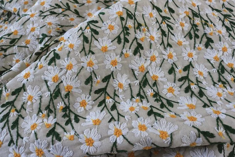 Lovia Cotton Linen Multicolor Floral Embroidery Fabric