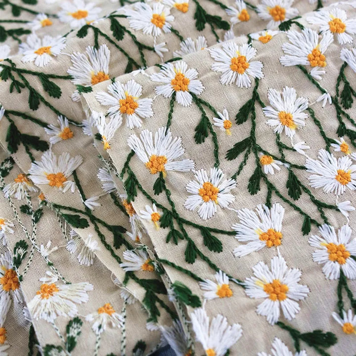Lovia Cotton Linen Multicolor Floral Embroidery Fabric