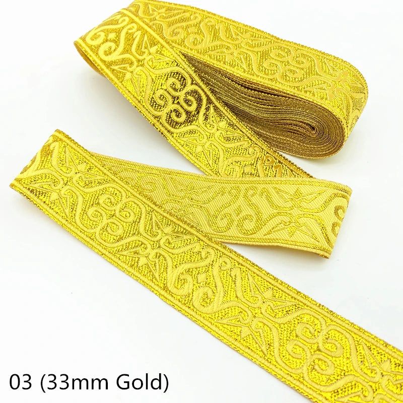 7 Yards / Gold Silver Ethnic Embroidery Lace Ribbon