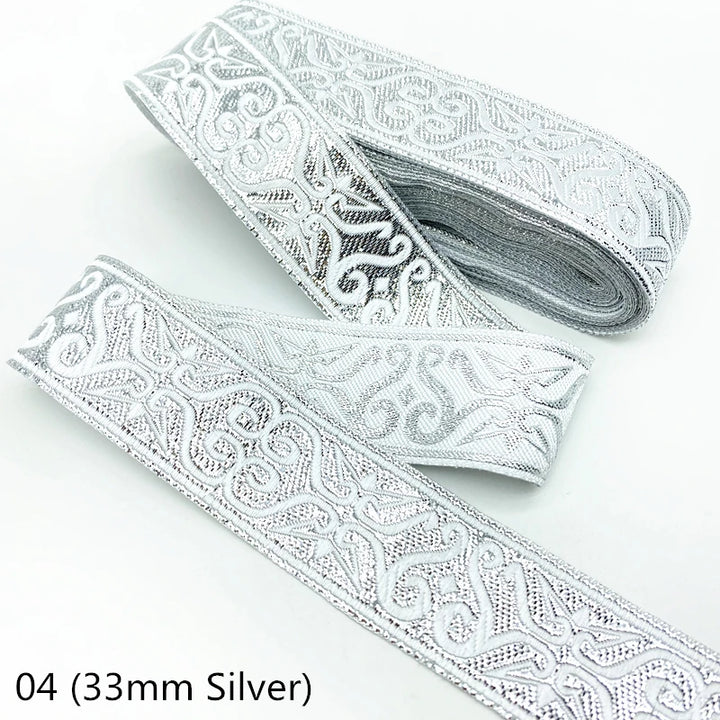 7 Yards / Gold Silver Ethnic Embroidery Lace Ribbon