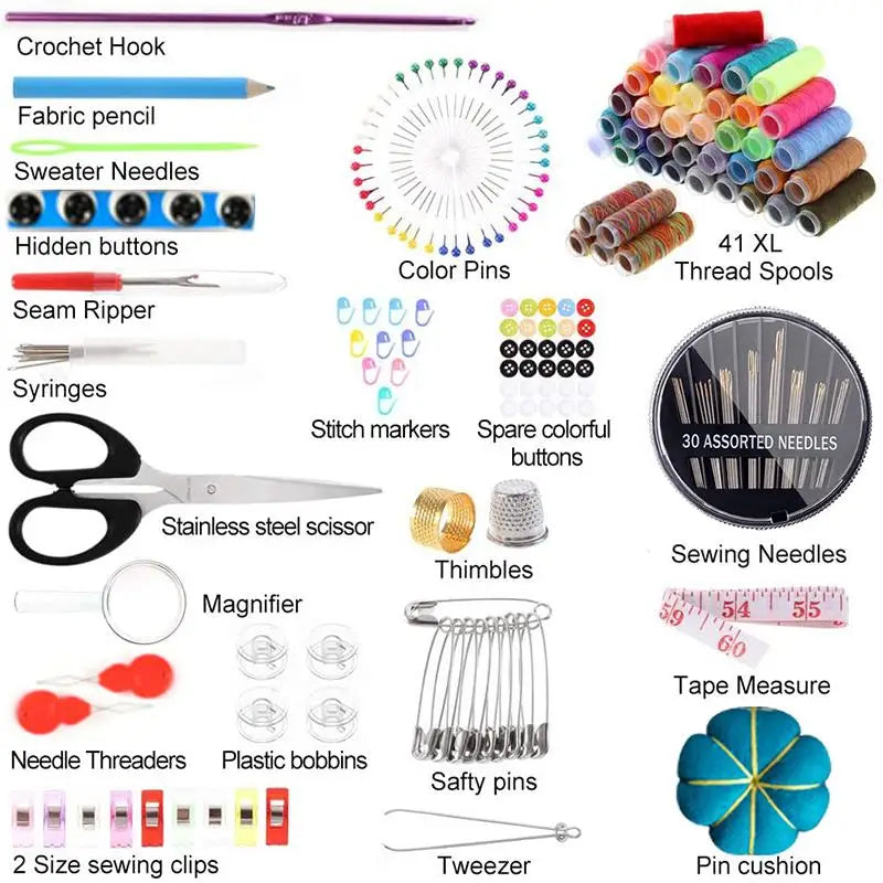 Complete Sewing Set with Threads, Needles and Scissors