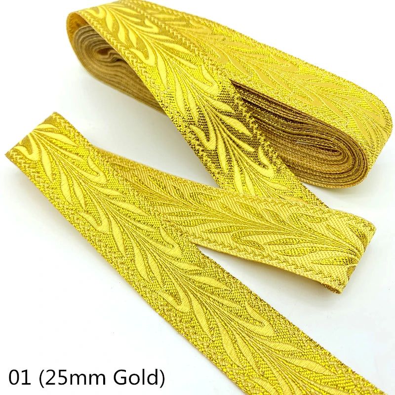 7 Yards / Gold Silver Ethnic Embroidery Lace Ribbon