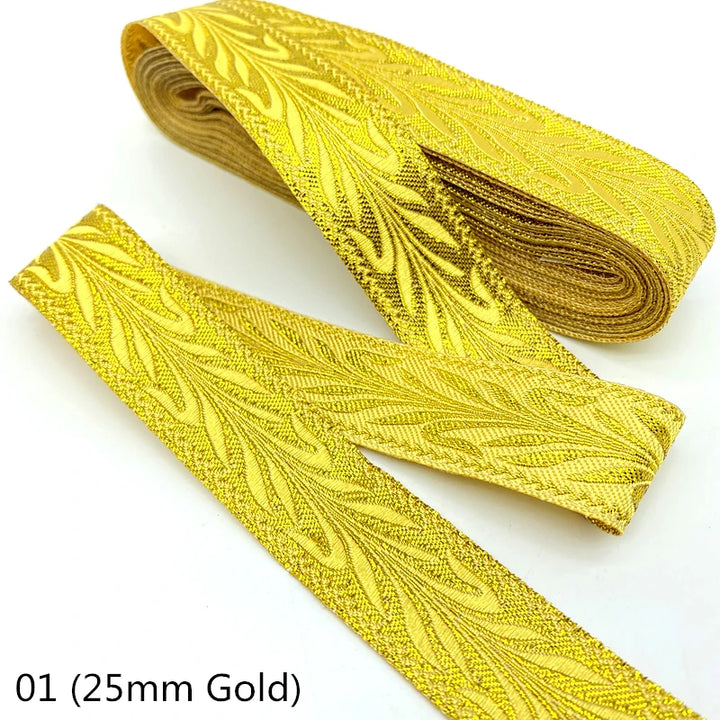 7 Yards / Gold Silver Ethnic Embroidery Lace Ribbon