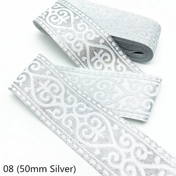 7 Yards / Gold Silver Ethnic Embroidery Lace Ribbon