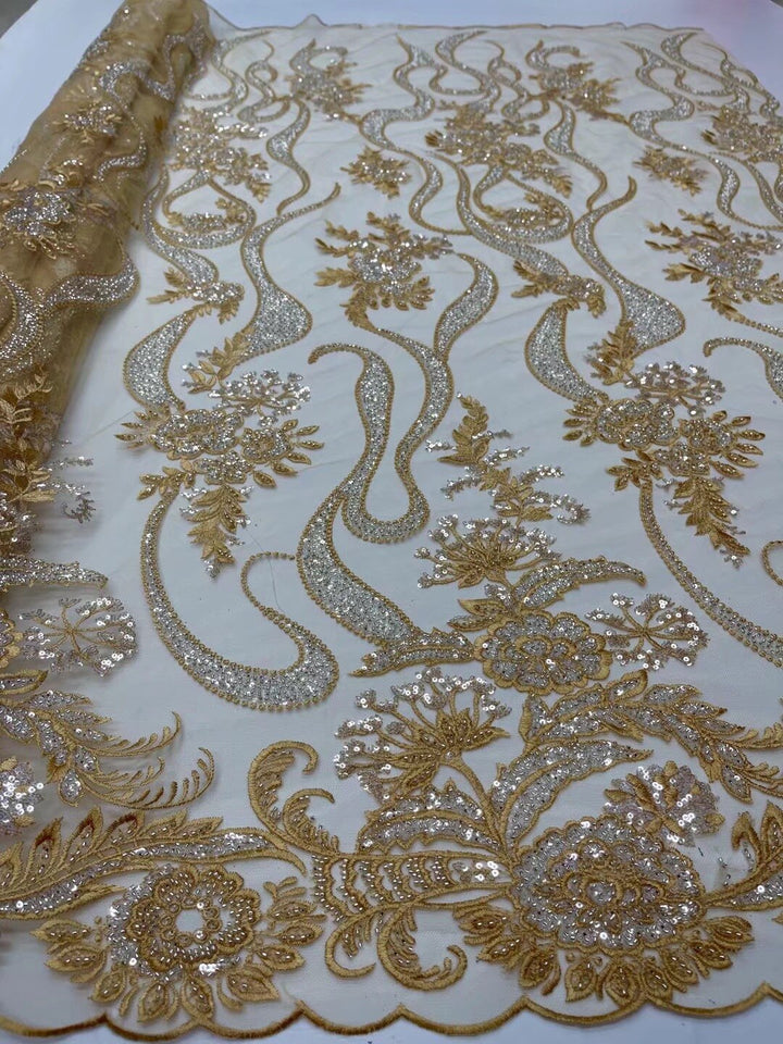5 YARDS / 17 COLORI / Tessuto per abiti da festa di nozze in pizzo scintillante con ricami di perline e paillettes Naël
