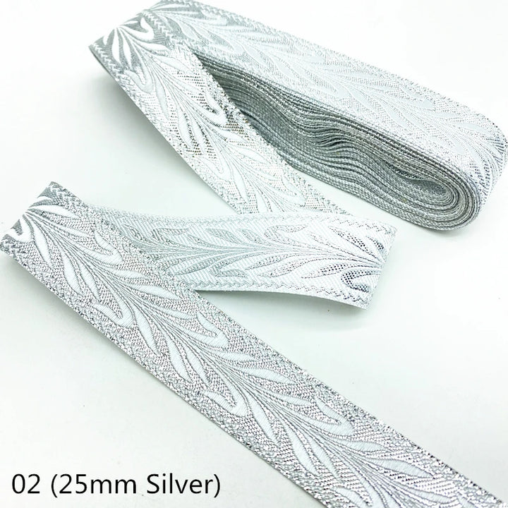 7 Yards / Gold Silver Ethnic Embroidery Lace Ribbon